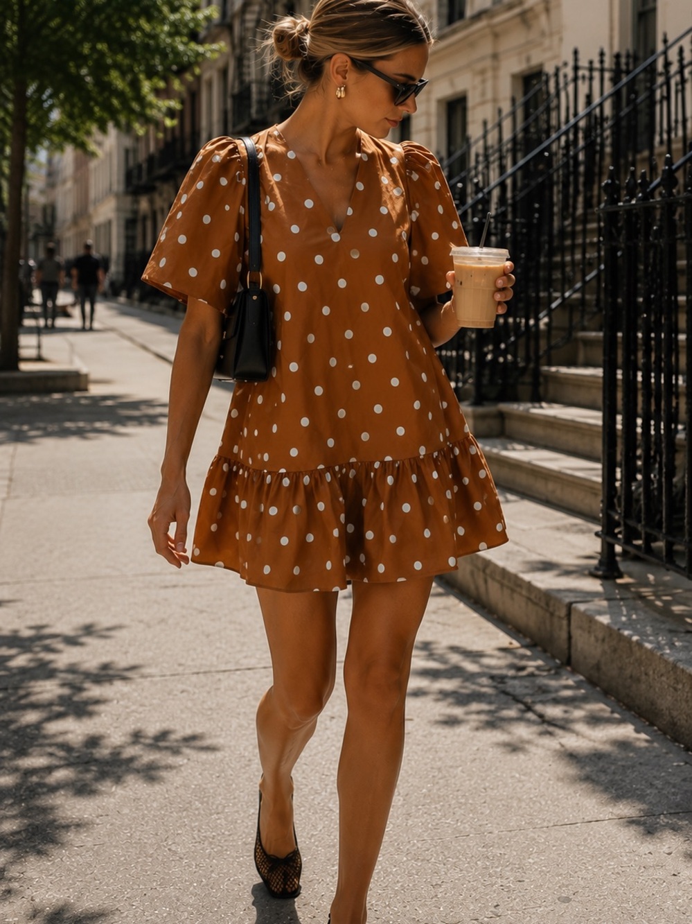 Flutter Sleeve Brown Polka Dot Dress A New Day - NWT szXS